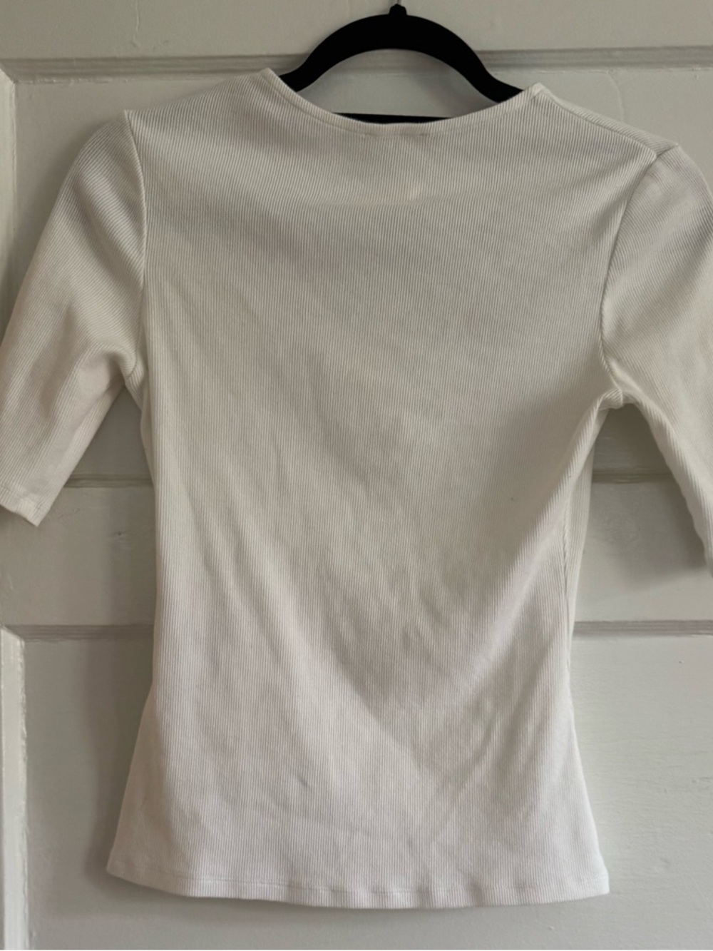 Sezane White Ribbed Henley Short Sleeve Top - Picture 6 of 7